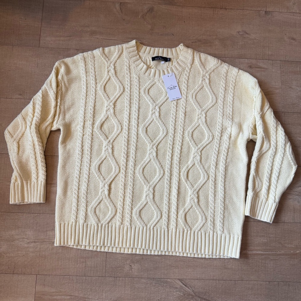 NWT Cable Knit Sweater Crewneck Oversized butter yellow 2x cotton blend autumn